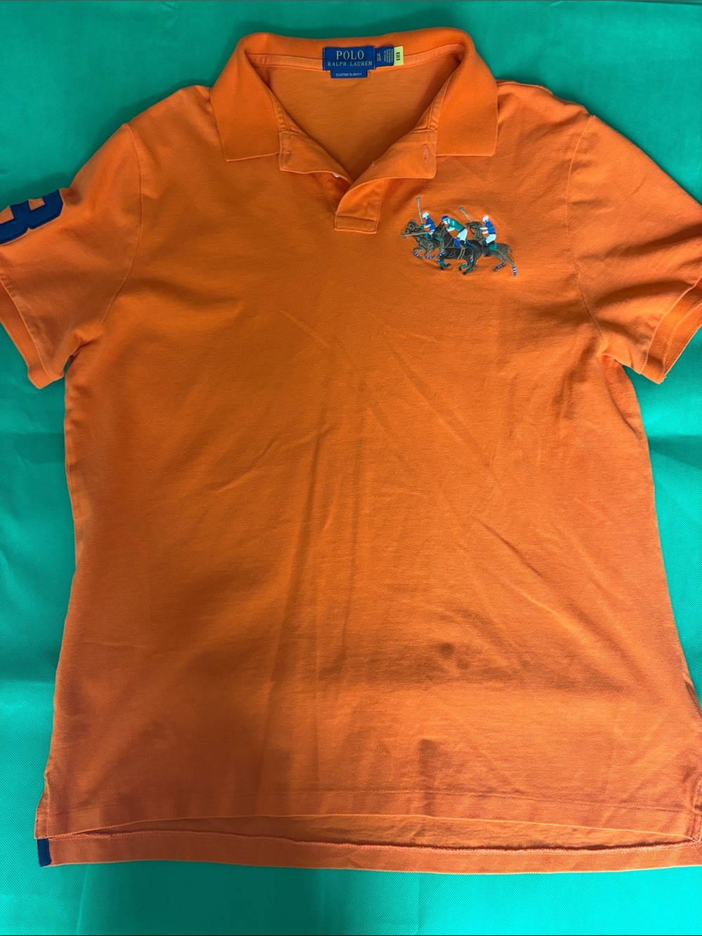 Polo by Ralph Lauren Men’s Orange Polo with Embroidered Players/ custom slim fit
